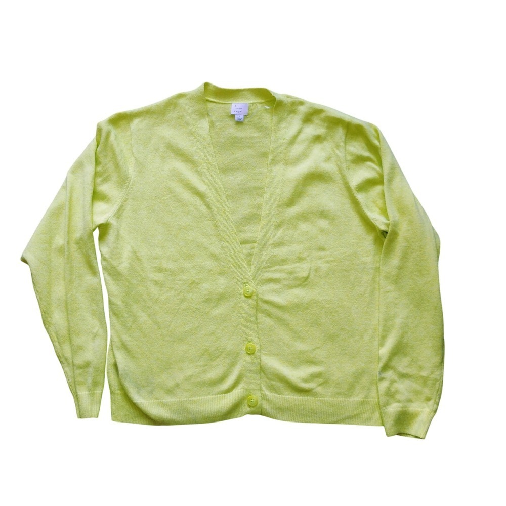 A New Day Women's Cardigan Sweater Size L -Neon Yellow, Button Down